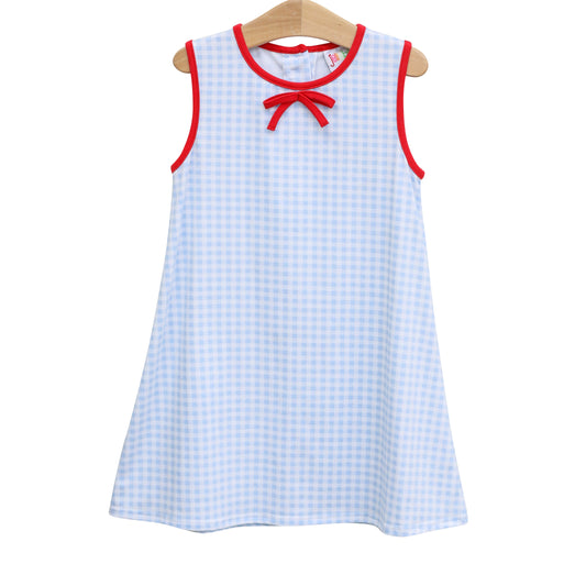 Jelly Bean Blue Gingham Red Bow Dress
